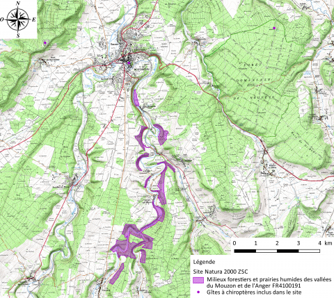 Carte du site Natura 2000 "Milieux forestiers et prairies humides des vallées du Mouzon et de l'Anger"